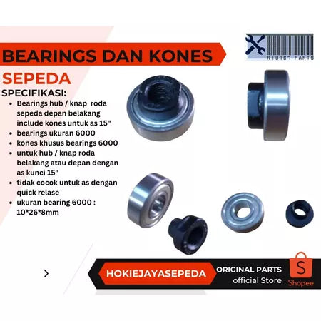 Bearings dan Kones Hub/Knap Sepeda Roda Depan & Belakang